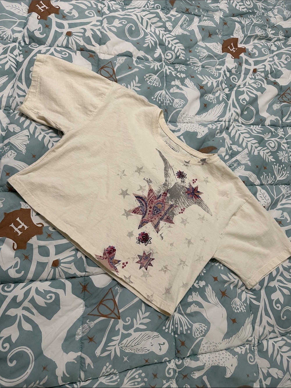 Shyanne Cream Crop Tee with Purple & Pink Star Motif